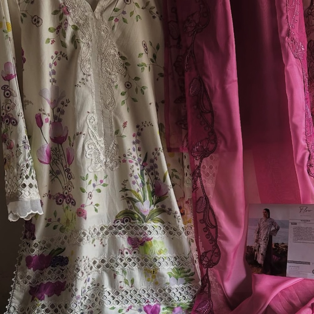 Floral Lace Dress with Pink Accents